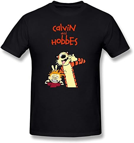 AnneLano Men's Calvin and Hobbes Logo T-Shirts Black