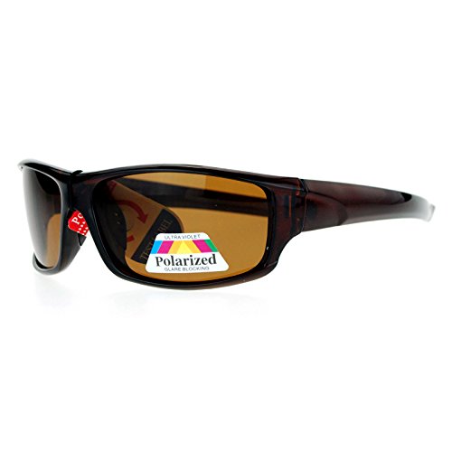 Anti Glare Polarized Lens Mens Classic Rectangular Warp Around Sports Sunglasses Brown