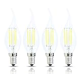 Lamsky E14 European Base LED Filament Candle Light Bulb,4W 6000K Daylight 400LM,C35 Bent Tip Flame Shape,40W Incandescent Equivalent,Non-dimmable,4 Pack