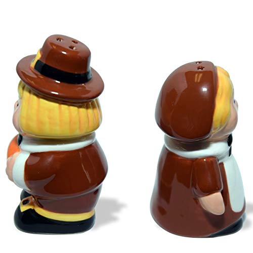 Thanksgiving Salt and Pepper Shakers, Pilgrim Couple Holiday Ceramic Set, Thanksgiving Decor, Barcla - //coolthings.us