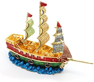 Faberge Box Decorative Enameled Figurines, 24K Gold Trinket Jewelry Box with Swarovski Crystal (Multicolor Ship)