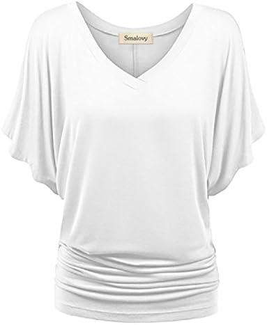 Womens Tops Plus Size Short Sleeve Shirts Plain V Neck Basic Tees Dolman T Shirt White 2XL