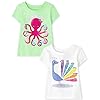 The Children's Place Baby Toddler Girls Short Sleeve Graphic T-Shirt 2-Pack, Peacock/Count with Me, 4T