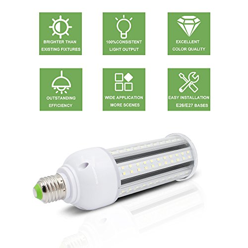 25W LED Corn Light Bulb, E26 Medium Screw Base, 6500K Daylight White 2400 Lumens, 200 Watt Equivalent Metal Halide Replacement for Indoor Outdoor Large Area Lighting, Street and Area Light, HID, HPS