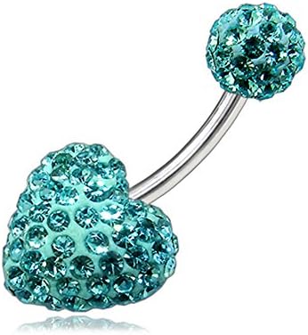 Aquamarine Heart with 6MM Ball Multi Preciosa Crystal Stone Belly jewelry