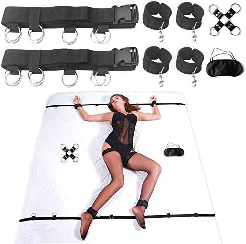 Bed Restraints Sex Handcuffs Games for SM Play Under Bed Restraint Kit Bondage Spreader for Couples Women Sexual Toys Cuffs Blindfold Hogtie Cross Strap
