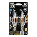 Feit Electric - Decorative Clear Glass Filament LED Dimmable 60W Equivalent Soft White (2700K) Flame Tip Chandelier Bulb, Pack of 2 (BPCFC60/827/LED/2)