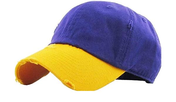 purple and yellow polo hat