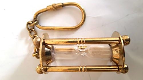 ANTIQUE BRASS KEY CHAIN WITH SAND TIMER- timepass timer with chain holder