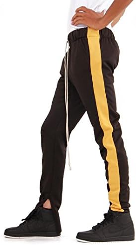 EPTM Men's Side Stripe Ankle Zipper Techno Track Pants-Black/Yellow-L