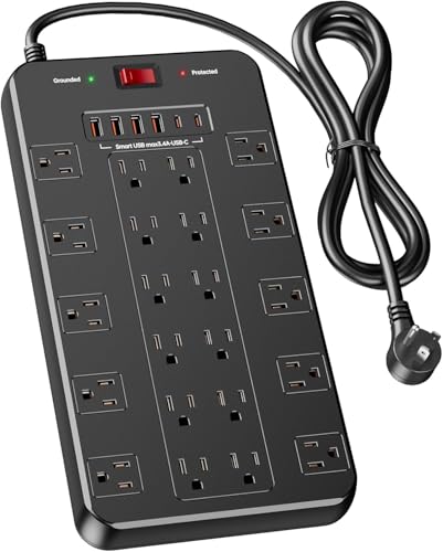 Power Strip 22 Outlets 6 USB Ports 10 FT Cord