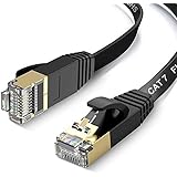 Cat 7 Ethernet Cable 3 ft, Flat High Speed Internet Network Cord Patch Cable with Clips, Faster Than Cat6/Cat5e Network, Cat7