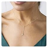 Womens Handmade CZ Simple Delicate 14K Gold Plated/Rose Gold Plated/Silver Plated Lariat Simple Baton Adjustable Y Necklace-Y-CZ