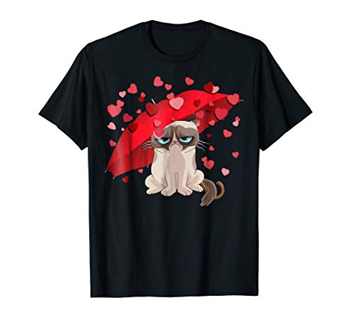 Grumpy Cat Raining Hearts Valentine's Day Graphic T-Shirt