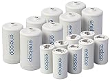 Eneloop Spacers 8 C Size Spacers & 8 D Size Spacers for Use with Ni-MH Rechargeable AA Battery Cell Pack of 16