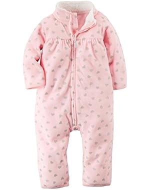 Carters Infant Girls Pink & Silver Heart Print Jumpsuit Coverall Outfit