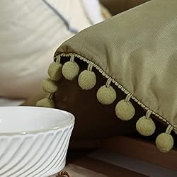 Smoofy Pom Fringe Comforter Set Queen Size Olive