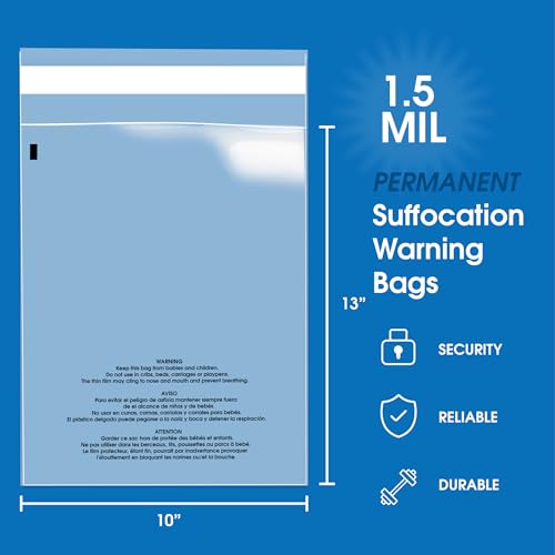 Clear Self-Seal Poly Bags With Suffocation Warning - 11x14 Inch, 100 Pack For Packaging Clothes, T-Shirts & FBA - View #11