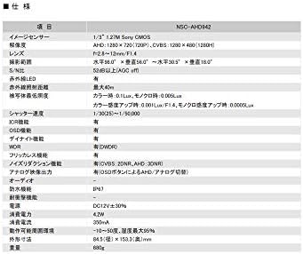 Amazon Co Jp Ahd防水暗視バリフォーカルカメラ Nsc Ahd942 屋外設置可能 赤外線搭載 防犯カメラ Vfレンズ搭載 カメラ