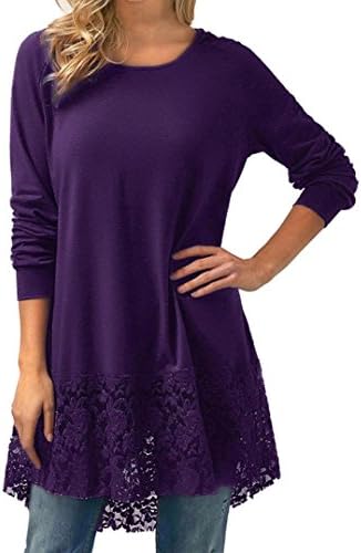 Women Tops,kaifongfu Casual Long Sleeve Lace Blouse Trim Hem Hoodie High Low Loose Tunic Tops (L, Purple)