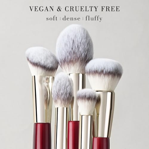 BEILI 15-Piece Makeup Brush Set, Professional Makeup Brushes for Liquid, Cream & Powder Eyeshadow, High-Density Bionic Bristles Vegan Cosmetic Brushes, Premium Burgundy Red