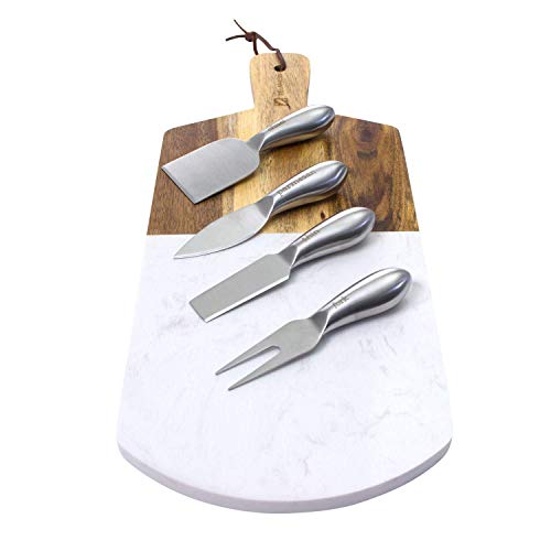 Zelancio Marble and Acacia Wooden Serving Cheese Board, 6 Piece Set