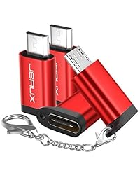 USB C to Micro USB Adapter, JSAUX (4 Pack) Type C Female to Micro USB Male Charger Connector Support Charge & Sync Compatible with Samsung Galaxy S7 Edge S6, LG Nexus 5 4 and Micro USB Devices-Red