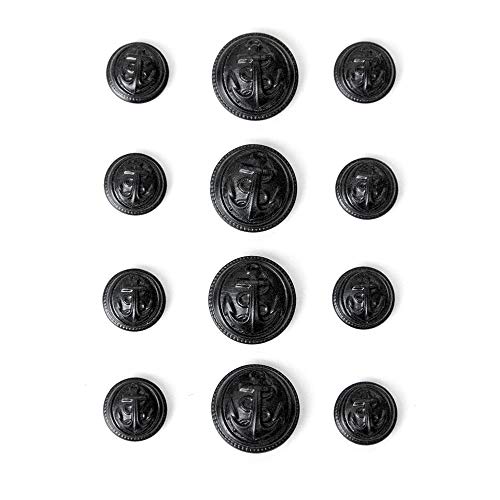 Set of 12 Matte Black Nautical Anchor Buttons in Two Sizes, Made in France