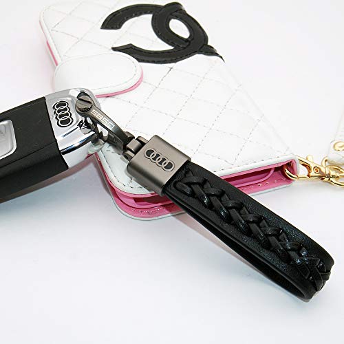 US85 Direct for Audi Sport Black Logo Emblem Key Chain Key Ring Alloy Hand Made BV Style Leather Gift Decoration Accessories (Black)