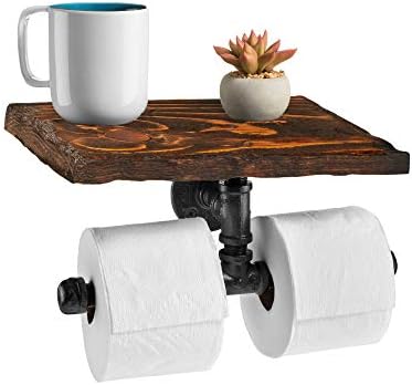 Industrial Toilet Paper Holder with Shelf - Double Roll Design