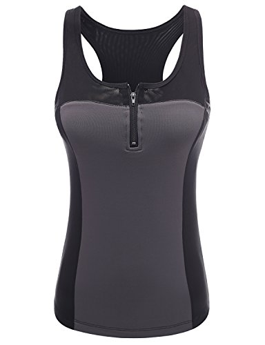 Doublju Women Active Wear Running Tank Top Recobery Liberate Linear GREY Top,L,Large