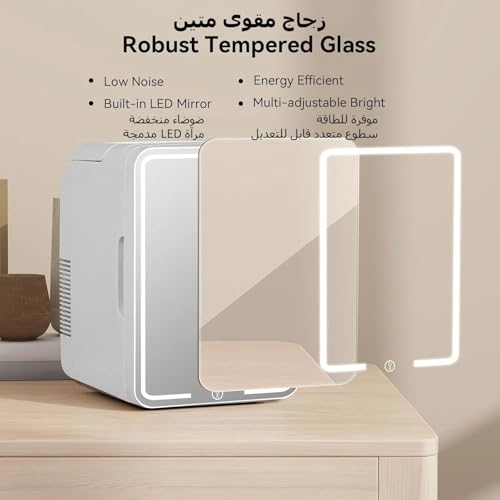 NIUB Mini Fridge 12L for Bedroom, Skincare Fridge, Mirrored Door with Dimmable LED Light, Thermoelectric Cooler and Warmer Compact Refrigerators for Makeup, Food, Office and Car (12L)