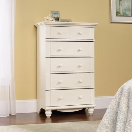 Amazon Com 5 Drawer Dresser Antique White Rustic Wood Country