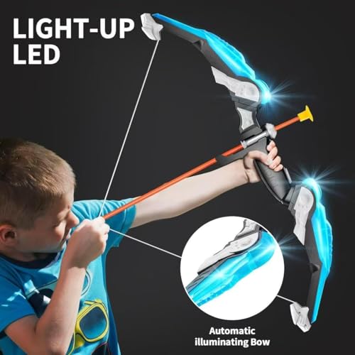2 Pack Set Bow and Arrow Archery Toy for Kids, LED Light Up with 20 Suction Cup Arrows Target & Quiver, Outdoor Toys - Improve Fine Motor Skills, Hand-eye Coordination and Collaboration Abilities