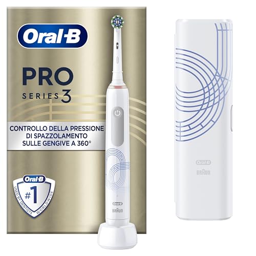 Oral-B Spazzolino Elettrico Ricaricabile Pro Series 3 Bianco, 1 Testina di Ricambio, 1 Custodia da Viaggio. 1 Spazzolino