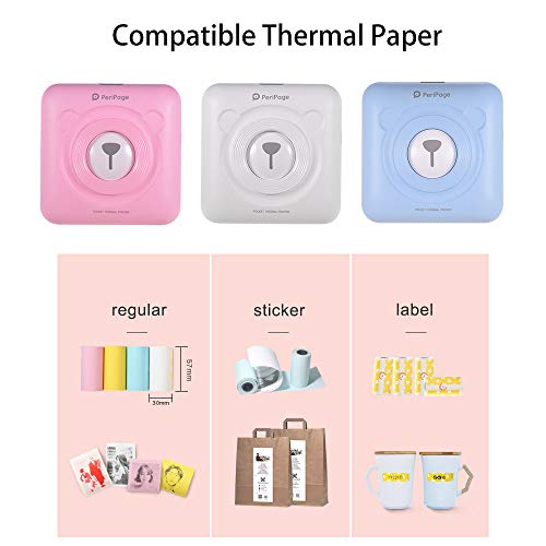 Aibecy GOOJPRT PeriPage Mini Pocket Wireless BT Thermal Printer Picture Photo Label Memo Receipt Paper Printer with USB Cable Support for Android iOS Smartphone Windows