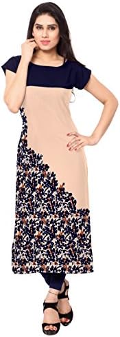 ZIYAA Women's Straight Faux Crepe Kurta (ZIKUCR186_Beige_M)