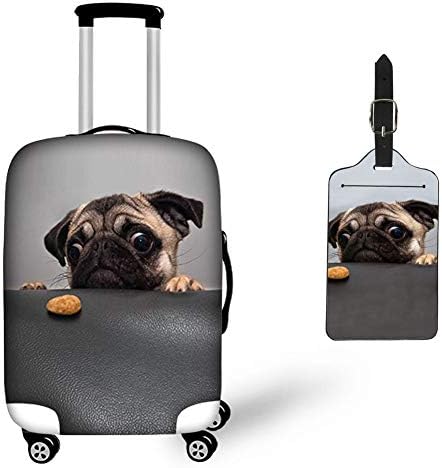 Upetstory Luggage Protective Covers Protector for 18/20 Inch Suitcase & Fun Cute Pet Dog Pug Printed Travel Bag Tag
