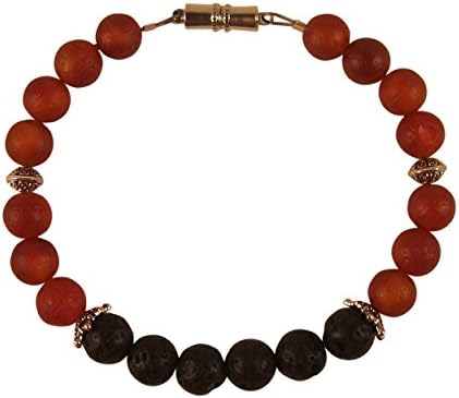 Zen Canyon Aromatherapy Lava Rocks with Agate Stone Beads Essential Oil Diffuser Bracelet with Magnetic Clasp, 8" (Matte Red)