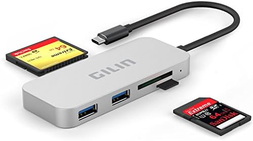SD Card Reader, GILIN USB C Adapter with Micro SD/SD/CF Flash Memory Card Reader USB C and 2USB 3.0 Ports Hub for 2016 MacBook Pro and more USB C Devices