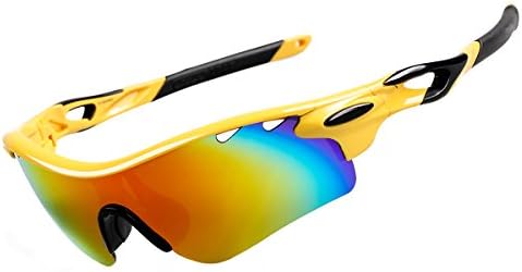 Yufenra Polarized Sports Sunglasses for Cycling (Yellow-Black/Red, Red)