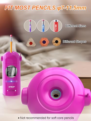 AFMAT PSX5 Electric Pencil Sharpener for Colored Pencils, Fully Automatic Robot Pencil Sharpener, Auto in & Out, Rechargeable Hands-Free Sharpener for 7-11.5mm Jumbo Pencils, Home, Classroom, Purple