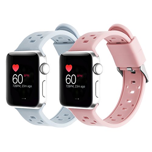 Rockvee Band Compatible for Apple Watch 38mm 42mm Women Men, Silicone Breathable Replacement Band for iWatch Series 3, Series 2, Series 1