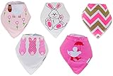 TRUBAMBI Bibs. Best Quality Baby Bandana Bibs. Perfect Bib for Drooling teething babies and toddlers. 5 pcs pack. Baby Girl Gift set. Stylish assorted designs. (Pink)