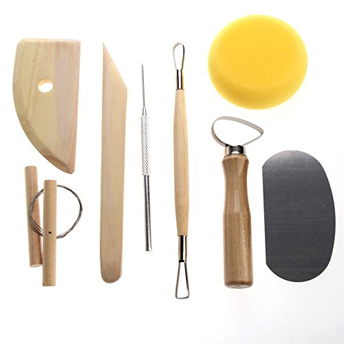 Leegoal (TM) Full Function Wood and Stainless Steal 8 Piece Pottery and Clay Modelling Tool Sculpture Set - Thumbnail 2