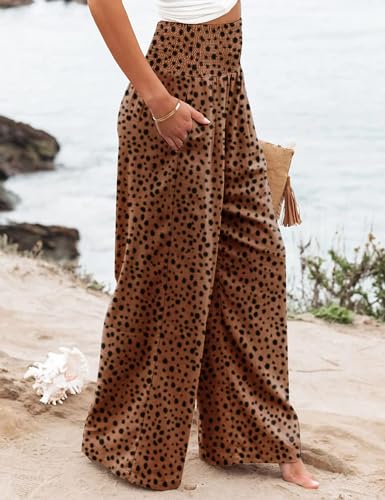 Rheane Palazzo Pants for Women Beach Pants for Women Boho Pants for Women High Waisted Brown Linen Pants Women (Brown L)