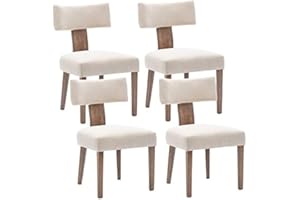 HNY Mid Century Modern Dining Chairs Set of 4, Farmhouse Linen Fabric Upholstered Accent Chair Curved Backrest Kitchen Chairs, with Hardwood Frame, Beige