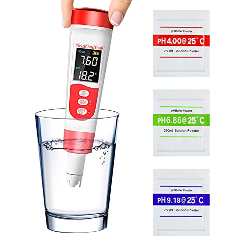 PH Meter, Digital 4 in 1 PH EC TDS Temp Meter for
