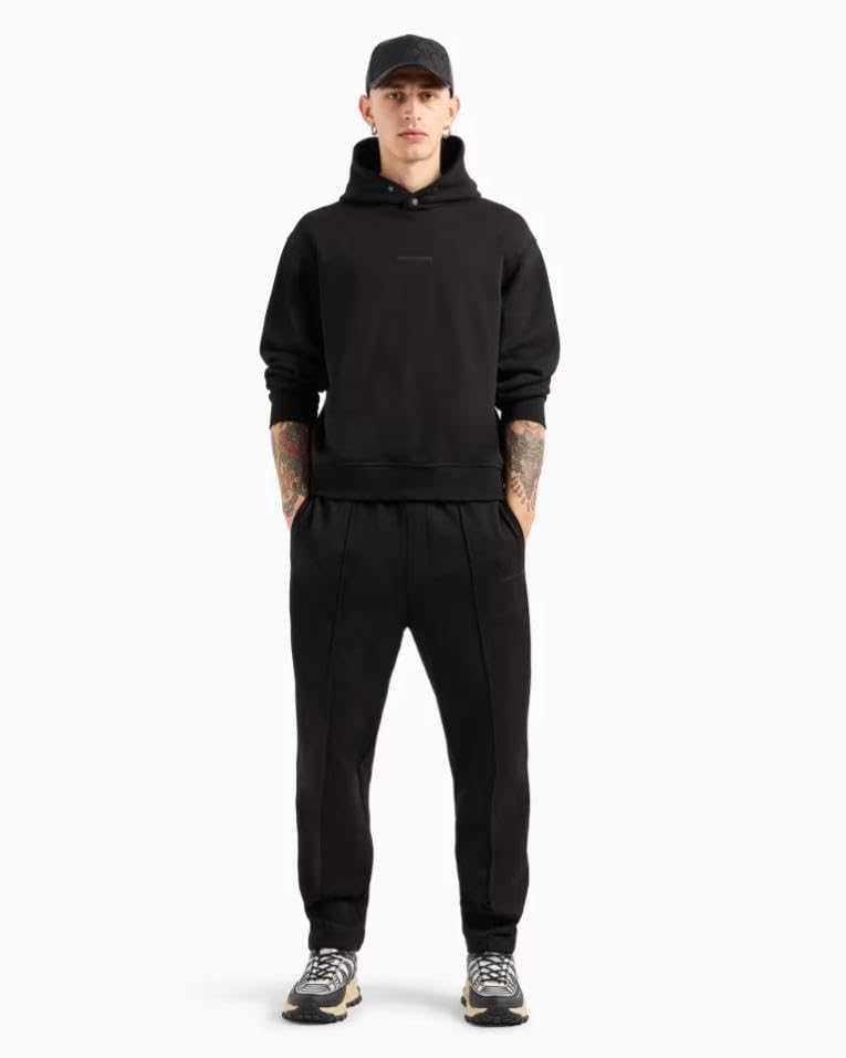 Armani Exchange Men's The Grid, Sustainable, Printed Logo Lettering Sweatpants Black,XS