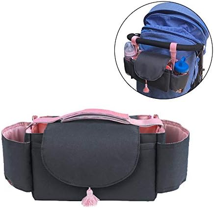 Baby Stroller Organizer Bag, Stroller Bag Organizer, Universal Multi-Purpose Pushchair Bottle Juice Storage Box Handbag Makeup Bag Durable Washable (Pink)